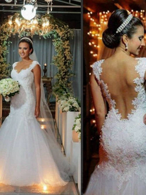 Mermaid Straps Tulle Lace Bridal Gown