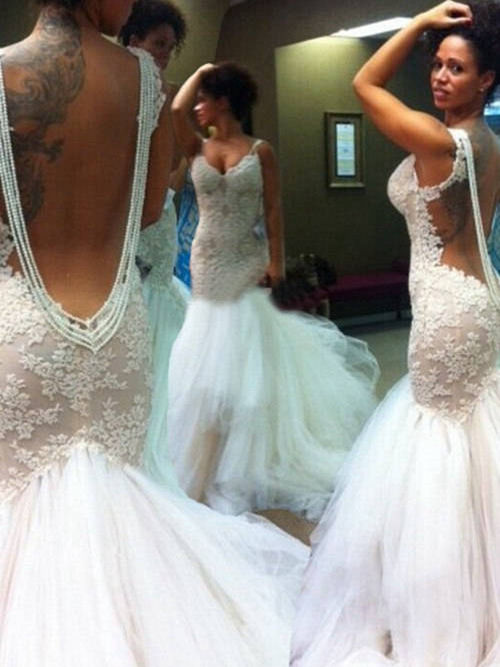 Mermaid Straps Tulle Lace Wedding Garment