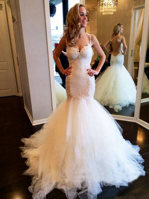 Mermaid Straps Lace Tulle Wedding Gown
