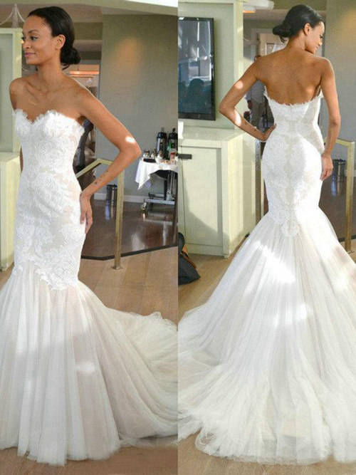 Mermaid Sweetheart Lace Top Tulle Wedding Gown