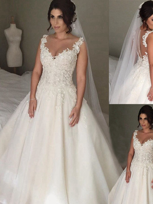 A-line Straps Organza Wedding Gown Applique