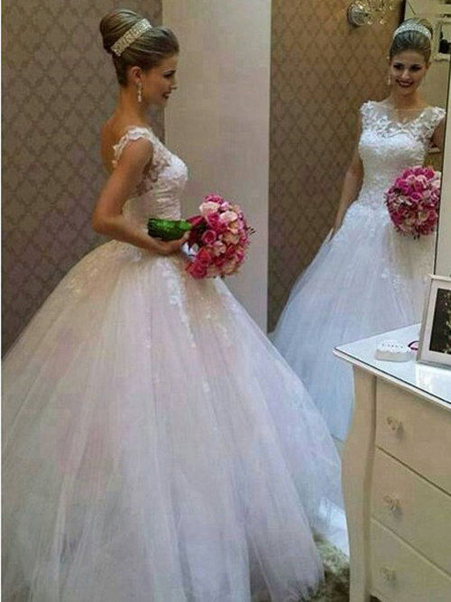 A-line Sheer Lace Tulle Bridal Dress