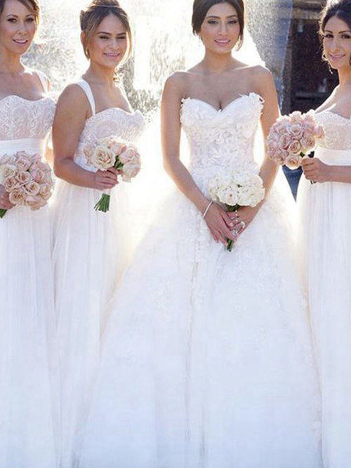 A-line Sweetheart Tulle Lace Wedding Dresses