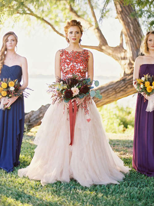 A-line Bateau Tulle Floral Wedding Gown