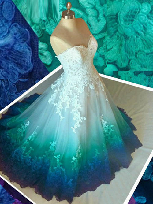 A-line Sweetheart Tulle Colorful Wedding Gown Applique