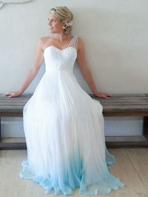 A-line One Shoulder Colorful Chiffon Bridal Dress