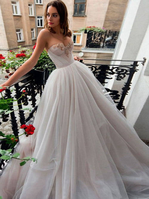 Empire Sweetheart Tulle Wedding Gown Beads