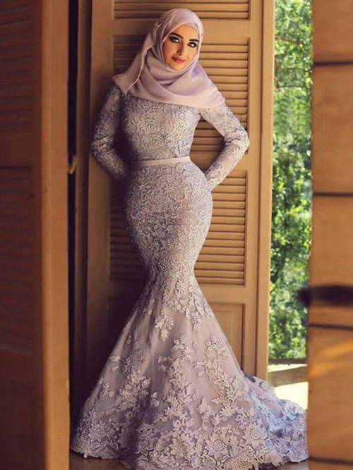Mermaid Lace Sleeves Arabic Wedding Garment