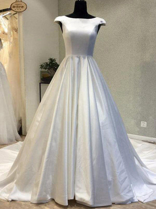 A-line Bateau Satin Wedding Dress