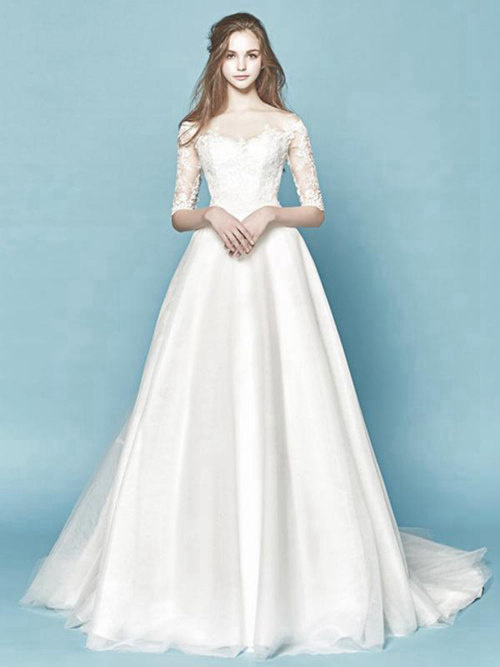 A-line Sweetheart Lace Tulle Sleeves Wedding Wear