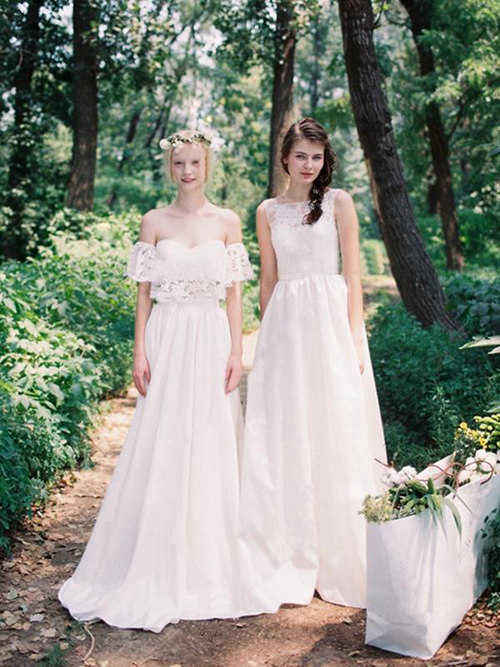 A-line Lace Satin Wedding Gowns