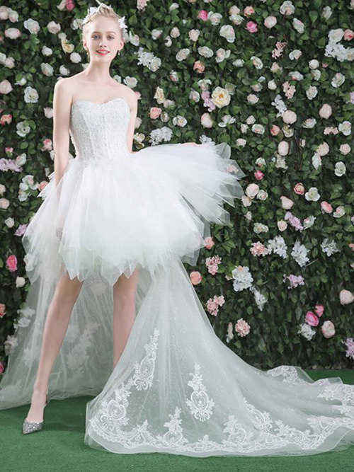 Ball Gown Sweetheart Tulle High Low Bridal Wear Applique