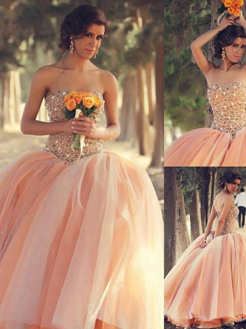 Ball Gown Strapless Tulle Colorful Wedding Wear Pearls