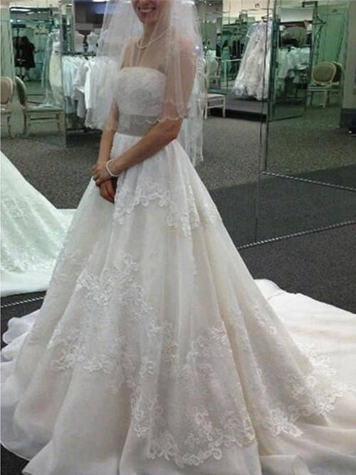 A-line Strapless Organza Wedding Gown Applique