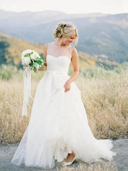 A-line Sheer Tulle Beach Wedding Gown