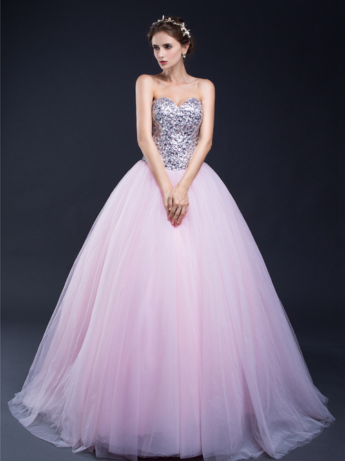 Ball Gown Sweetheart Tulle Sequins Pink Wedding Wear
