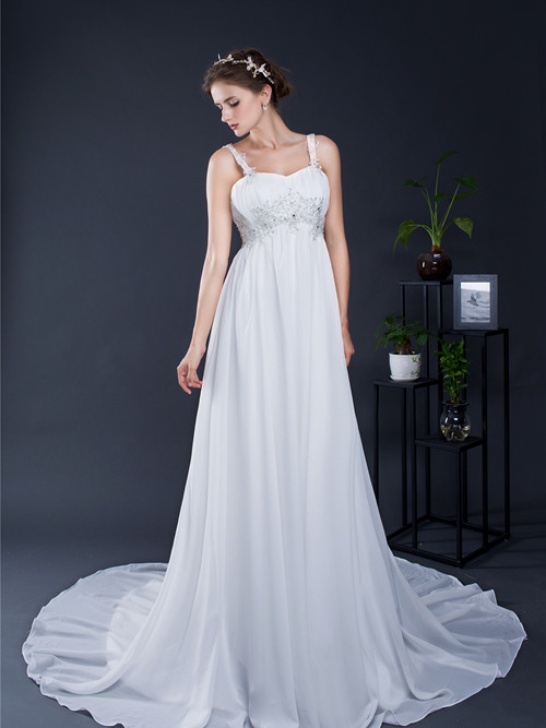Empire Straps Chiffon Bridal Dress Applique