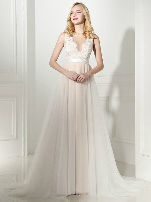 A-line Straps Lace Tulle Bridal Gown