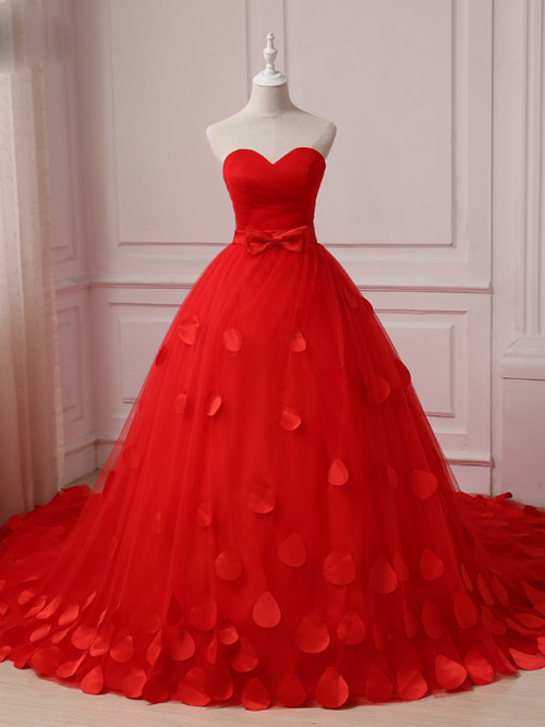Ball Gown Sweetheart Tulle Red Wedding Wear Bowknot