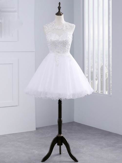 Princess Sheer Lace Organza Short Wedding Dress