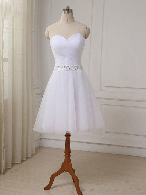 A-line Sweetheart Organza Short Bridal Dress Beads