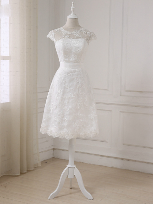 A-line Sheer Lace Short Wedding Dress