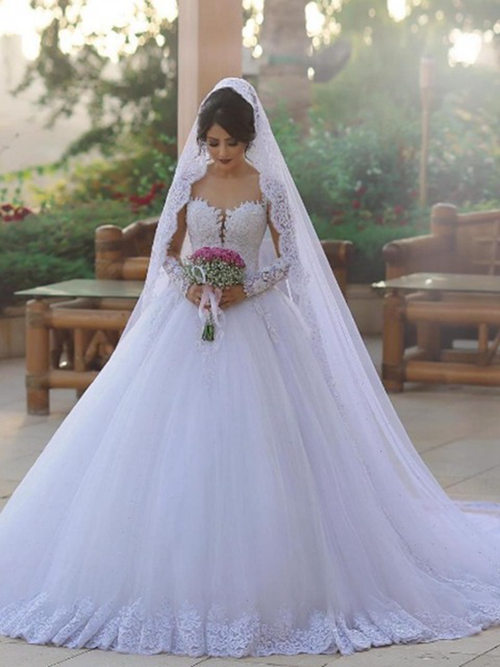 Ball Gown Sweetheart Tulle Lace Sleeves Wedding Wear