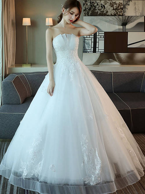 Ball Gown Strapless Tulle Wedding Wear Applique