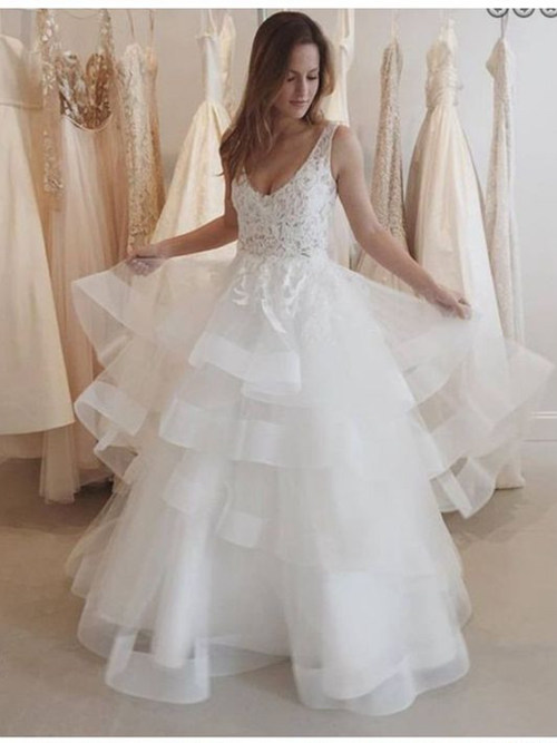 A-line Straps Lace Organza Bridal Dress