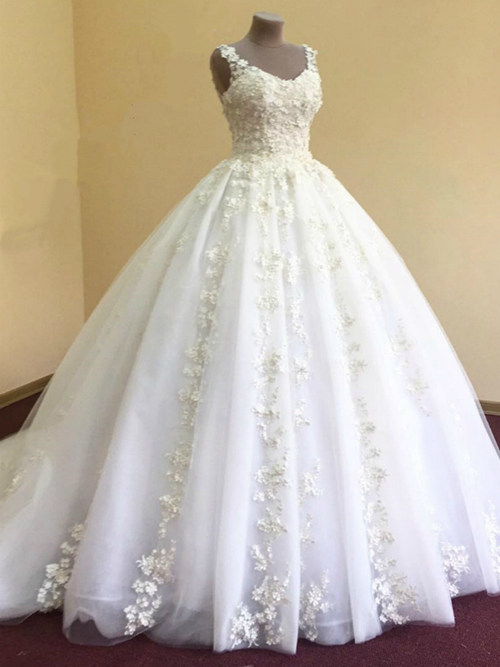 Ball Gown Straps Chiffon Organza Wedding Wear Applique