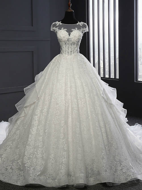 Ball Gown Sheer Lace Wedding Wear