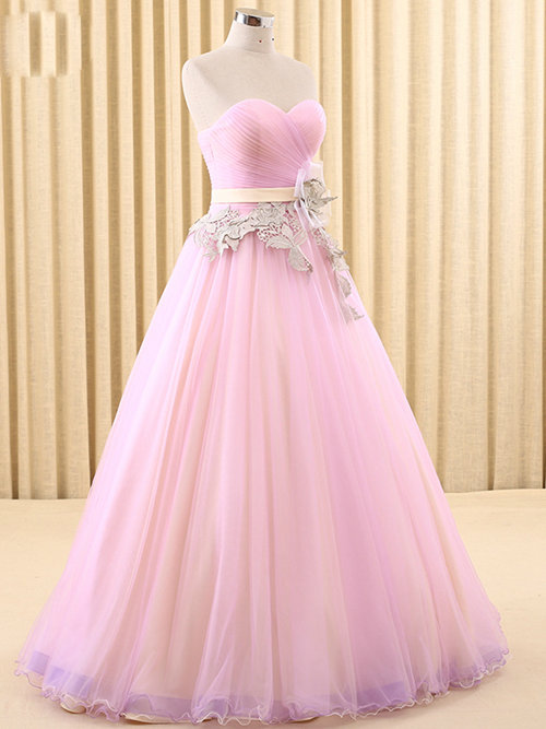 A-line Sweetheart Tulle Pink Wedding Wear Applique