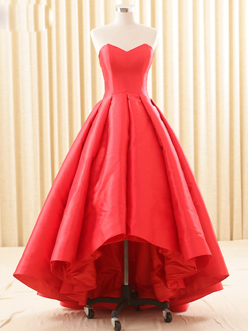 A-line Sweetheart Satin High Low Red Wedding Dress