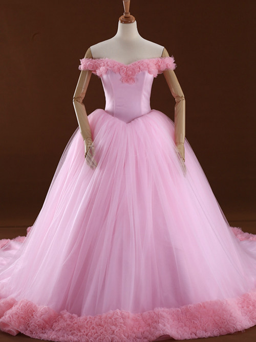 Ball Gown Off Shoulder Tulle Pink Bridal Wear Ruffles