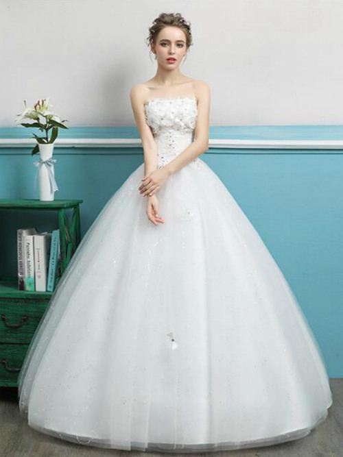 Ball Gown Strapless Organza Bridal Wear Applique