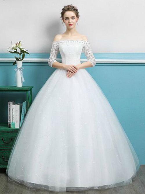 Ball Gown Off Shoulder Lace Sleeves Organza Bridal Wear