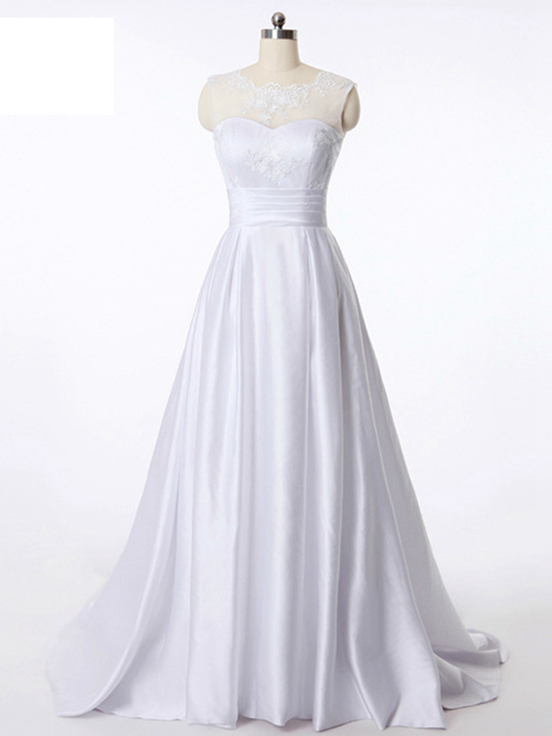 Empire Sheer Satin Wedding Gown Applique
