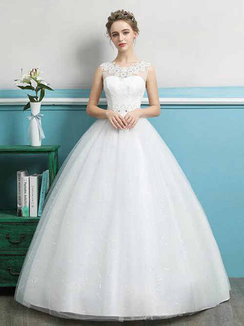 Ball Gown Scoop Organza Wedding Garment Applique