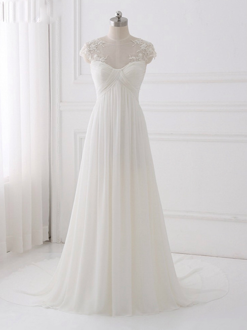 A-line Sheer Chiffon Wedding Gown Applique