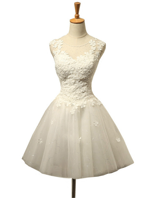 Princess Sheer Organza Short Wedding Dress Applique