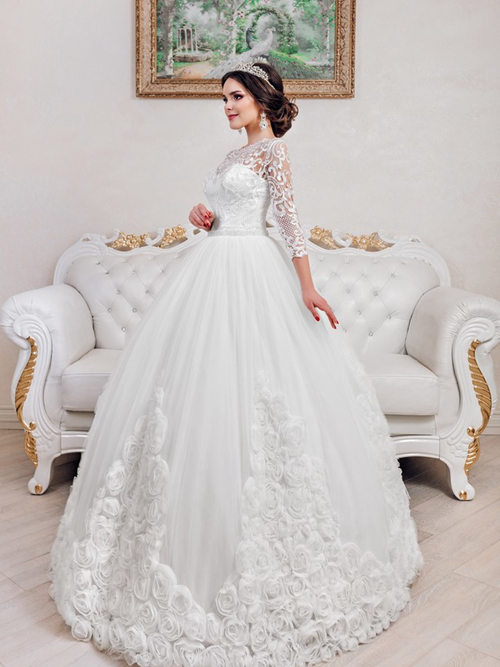 Ball Gown Lace Sleeves Tulle Wedding Wear Ruffles