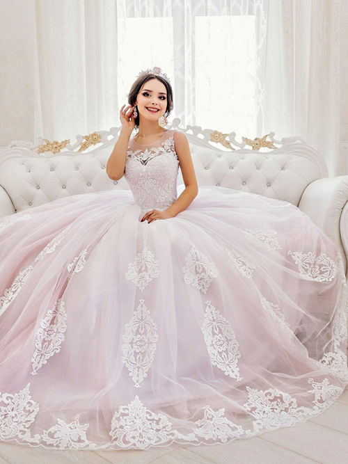 Pink Ball Gown Scoop Lace Tulle Wedding Garment