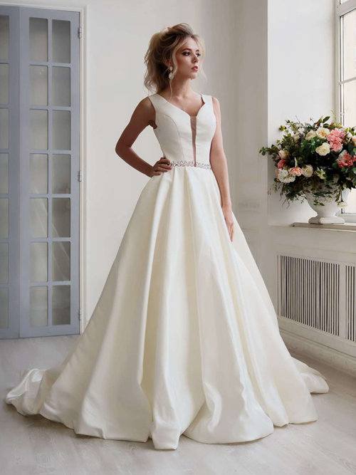 A-line Straps Satin Wedding Gown Beads