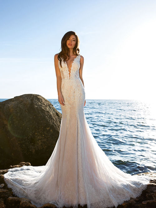 Mermaid V Neck Lace Bridal Gown