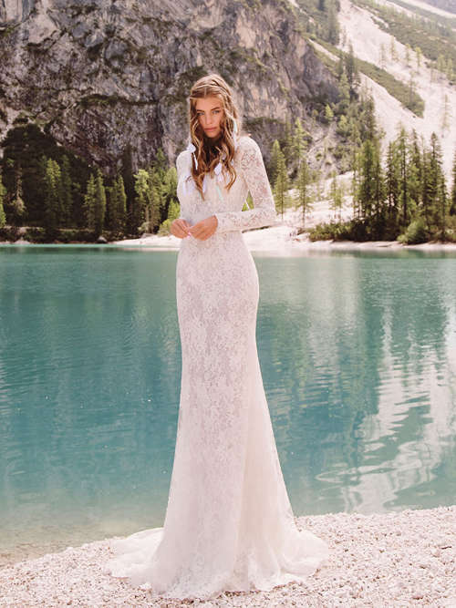 Elegant Mermaid Lace Sleeves Wedding Gown