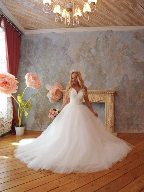 Ball Gown Spaghetti Straps Tulle Lace Bridal Garment