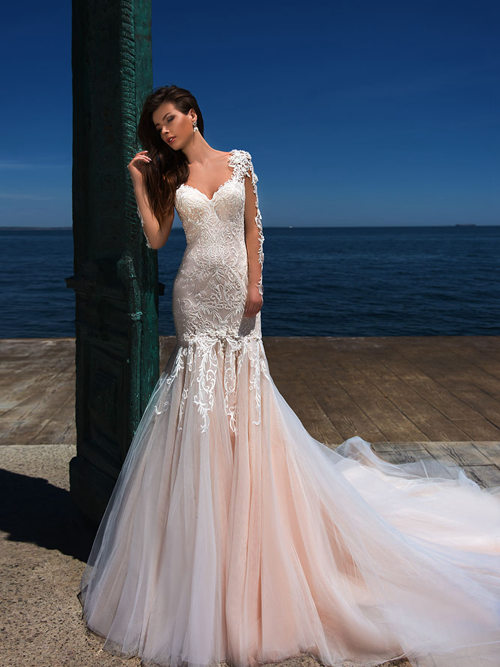 Mermaid Sweetheart Lace Sleeves Tulle Bridal Gown