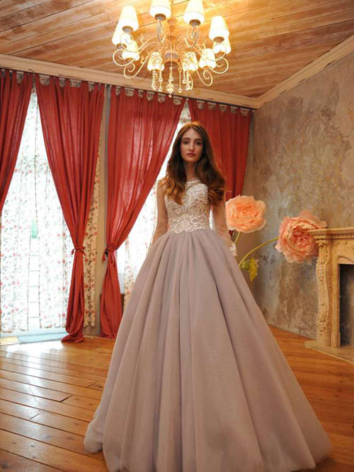 A-line Scoop Tulle Sleeves Lace Bridal Dress