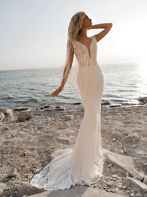 Mermaid Straps Lace Bridal Dress Fringes