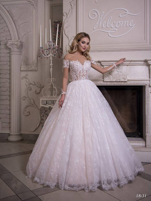 A-line Sheer Lace Sleeves Wedding Gown